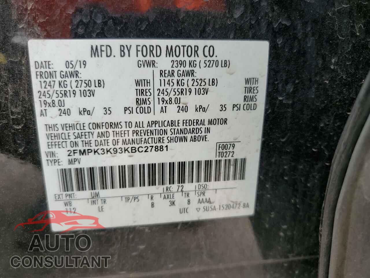 FORD EDGE 2019 - 2FMPK3K93KBC27881