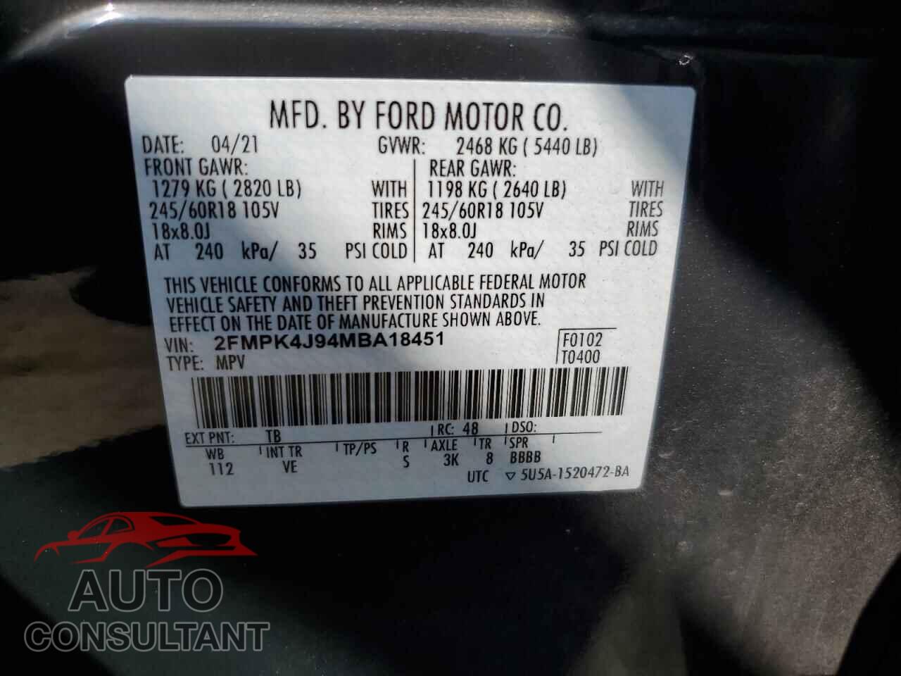 FORD EDGE 2021 - 2FMPK4J94MBA18451