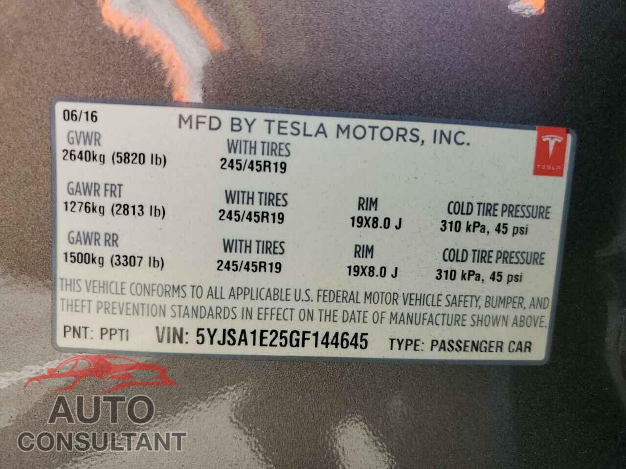TESLA MODEL S 2016 - 5YJSA1E25GF144645
