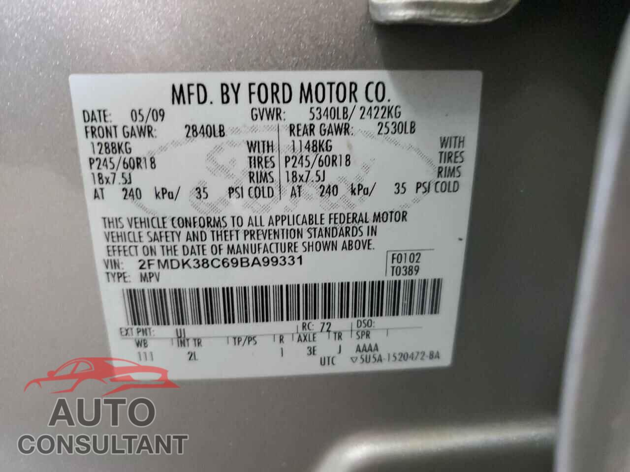 FORD EDGE 2009 - 2FMDK38C69BA99331