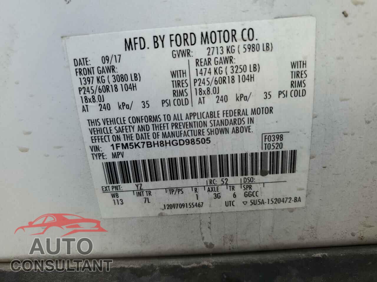 FORD EXPLORER 2017 - 1FM5K7BH8HGD98505