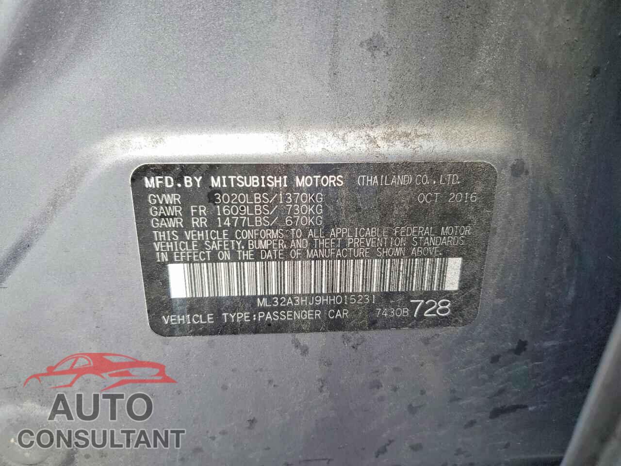 MITSUBISHI MIRAGE 2017 - ML32A3HJ9HH015231