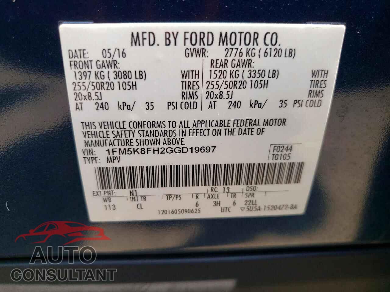 FORD EXPLORER 2016 - 1FM5K8FH2GGD19697