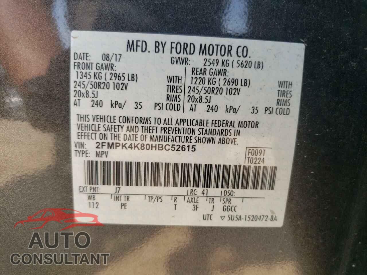 FORD EDGE 2017 - 2FMPK4K80HBC52615