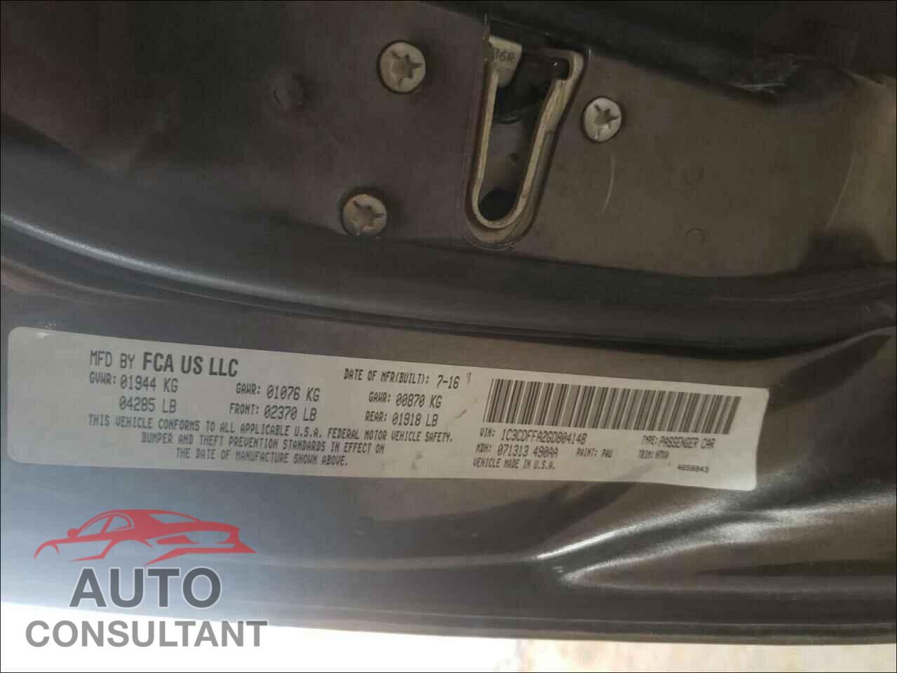 DODGE DART 2016 - 1C3CDFFA2GD804148