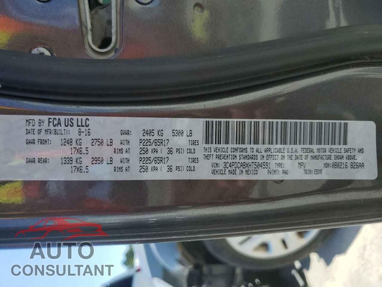 DODGE JOURNEY 2017 - 3C4PDCABXHT504591