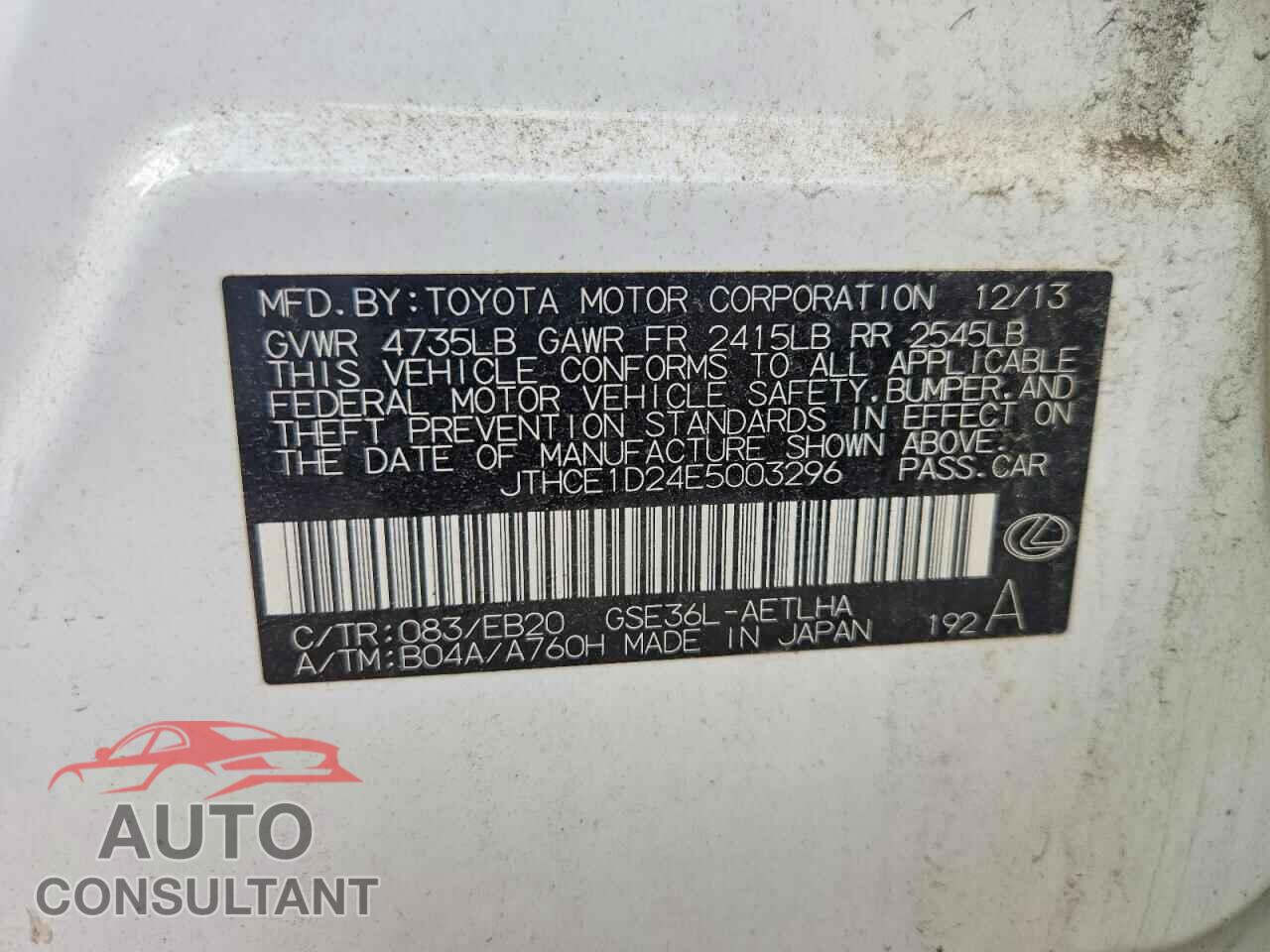 LEXUS IS 2014 - JTHCE1D24E5003296