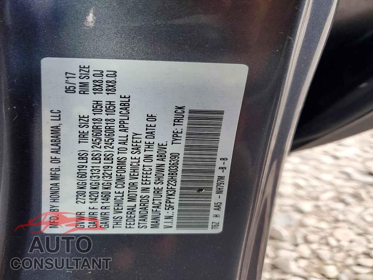 HONDA RIDGELINE 2017 - 5FPYK3F23HB036390