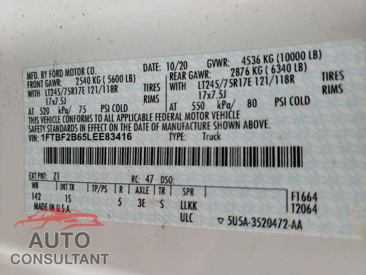 FORD F250 2020 - 1FTBF2B65LEE83416