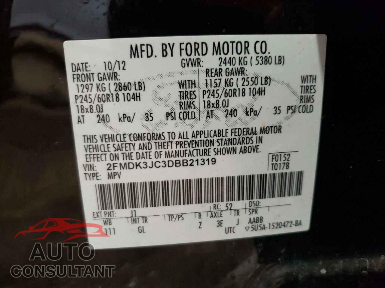FORD EDGE 2013 - 2FMDK3JC3DBB21319