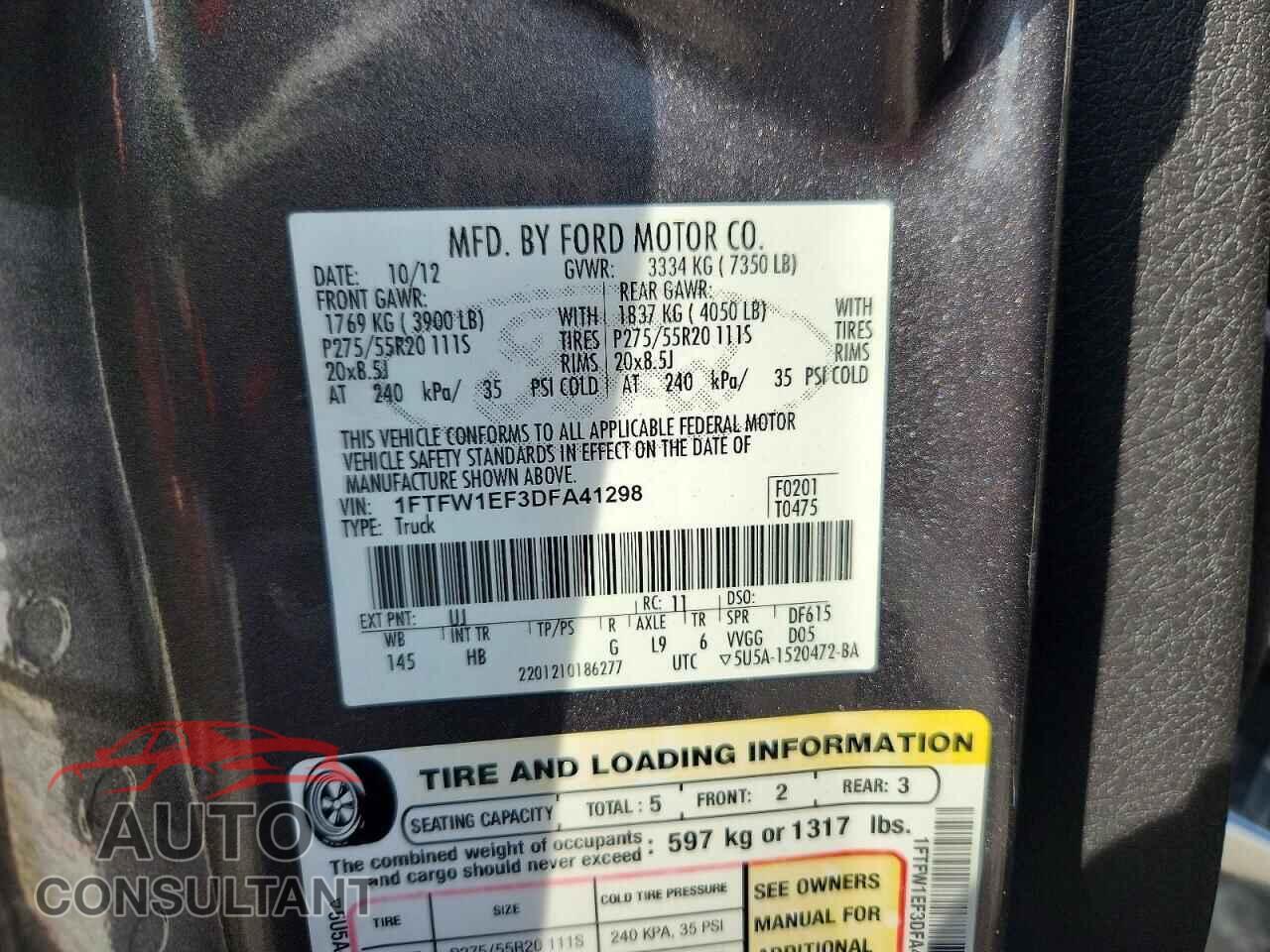 FORD UNKNOWN 2013 - 1FTFW1EF3DFA41298