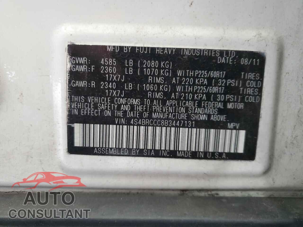 SUBARU OUTBACK 2011 - 4S4BRCCC8B3447131