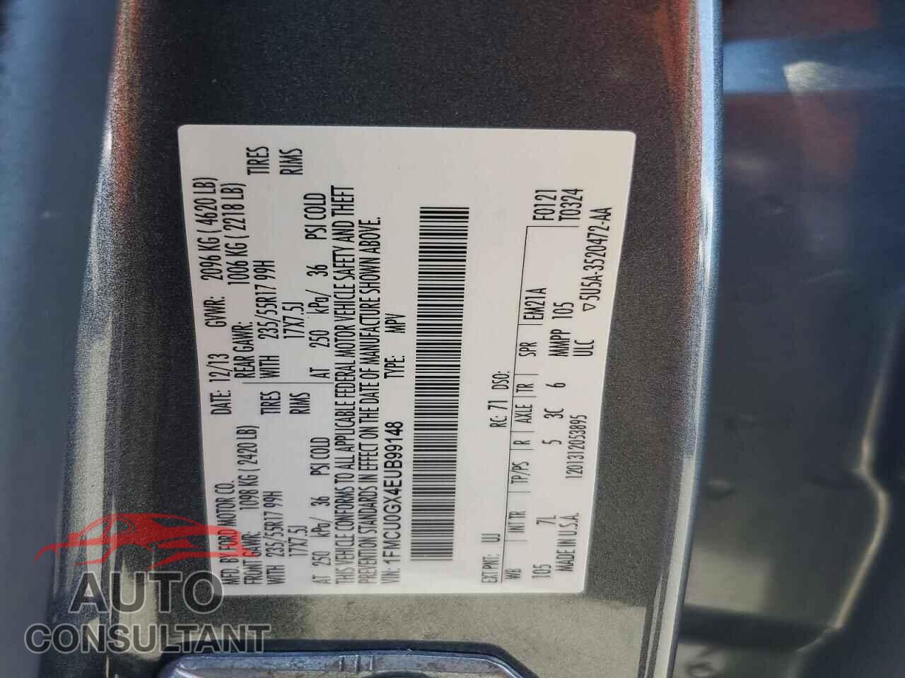 FORD ESCAPE 2014 - 1FMCU0GX4EUB99148
