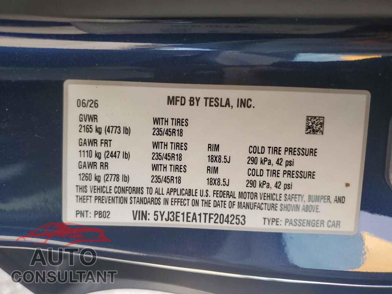 TESLA MODEL 3 2026 - 5YJ3E1EA1TF204253