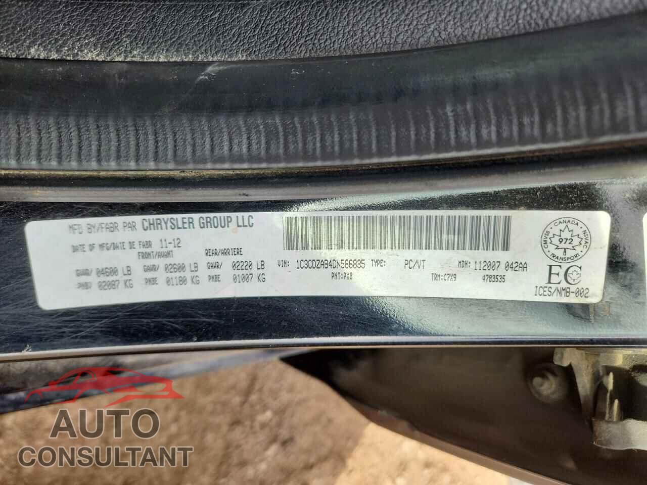 DODGE AVENGER 2013 - 1C3CDZAB4DN586835