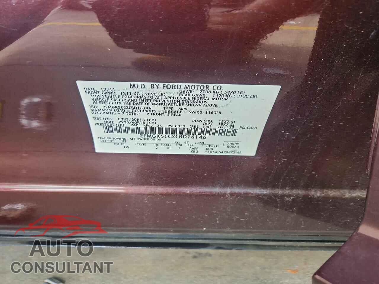 FORD FLEX 2012 - 2FMGK5CC3CBD16146