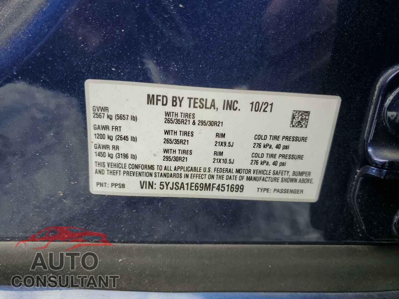 TESLA MODEL S 2021 - 5YJSA1E69MF451699