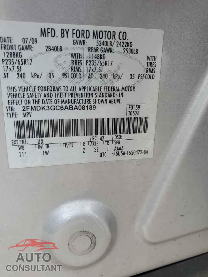 FORD EDGE 2010 - 2FMDK3GC6ABA08189