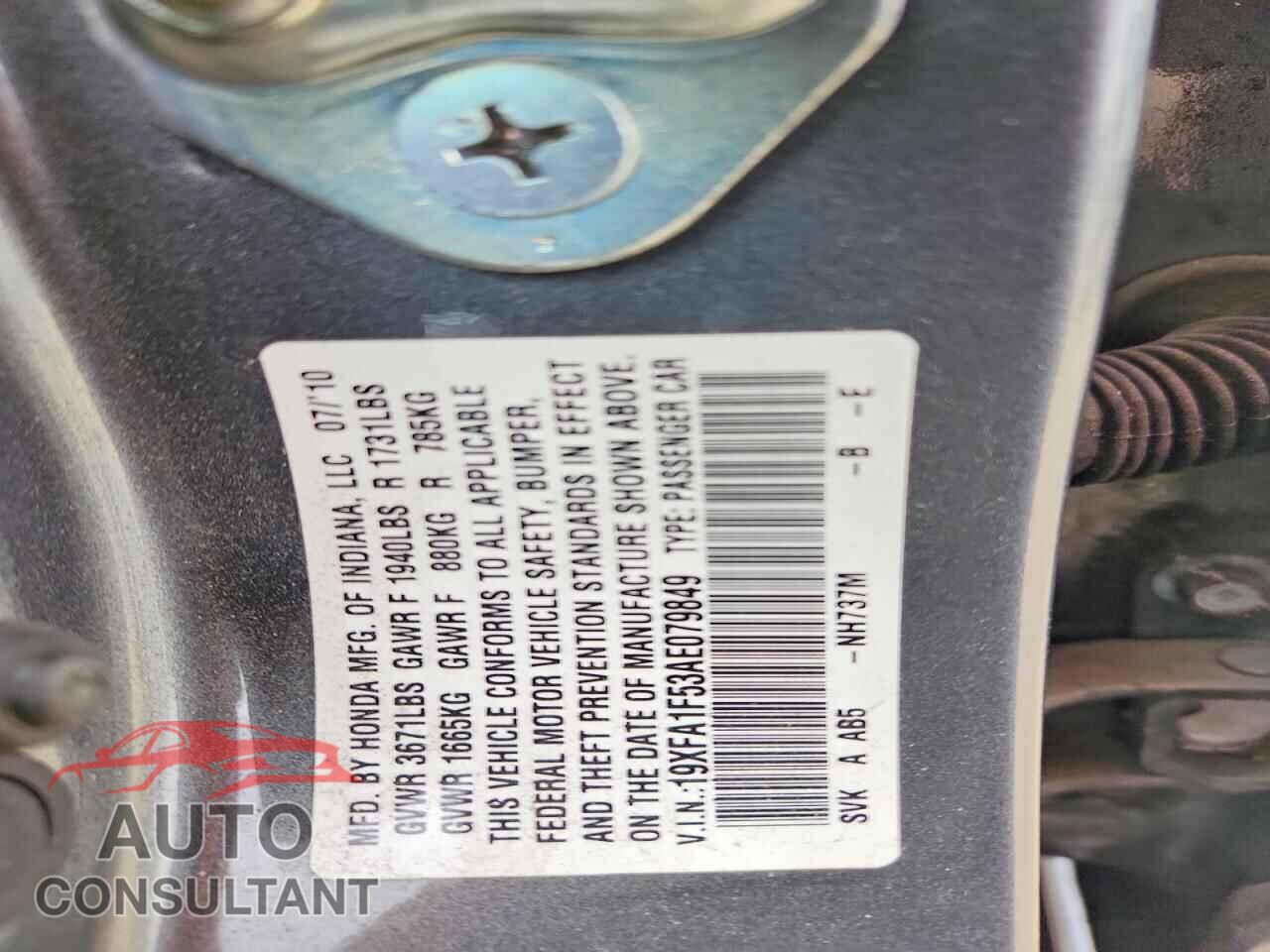 HONDA CIVIC 2010 - 19XFA1F53AE079849
