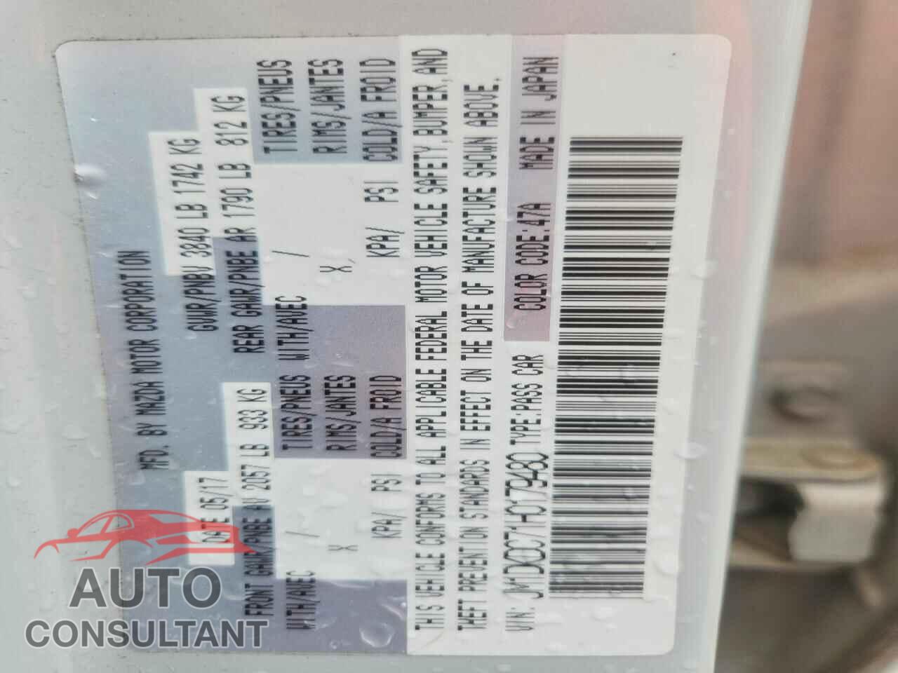 MAZDA CX-3 2017 - JM1DKDC71H0179480