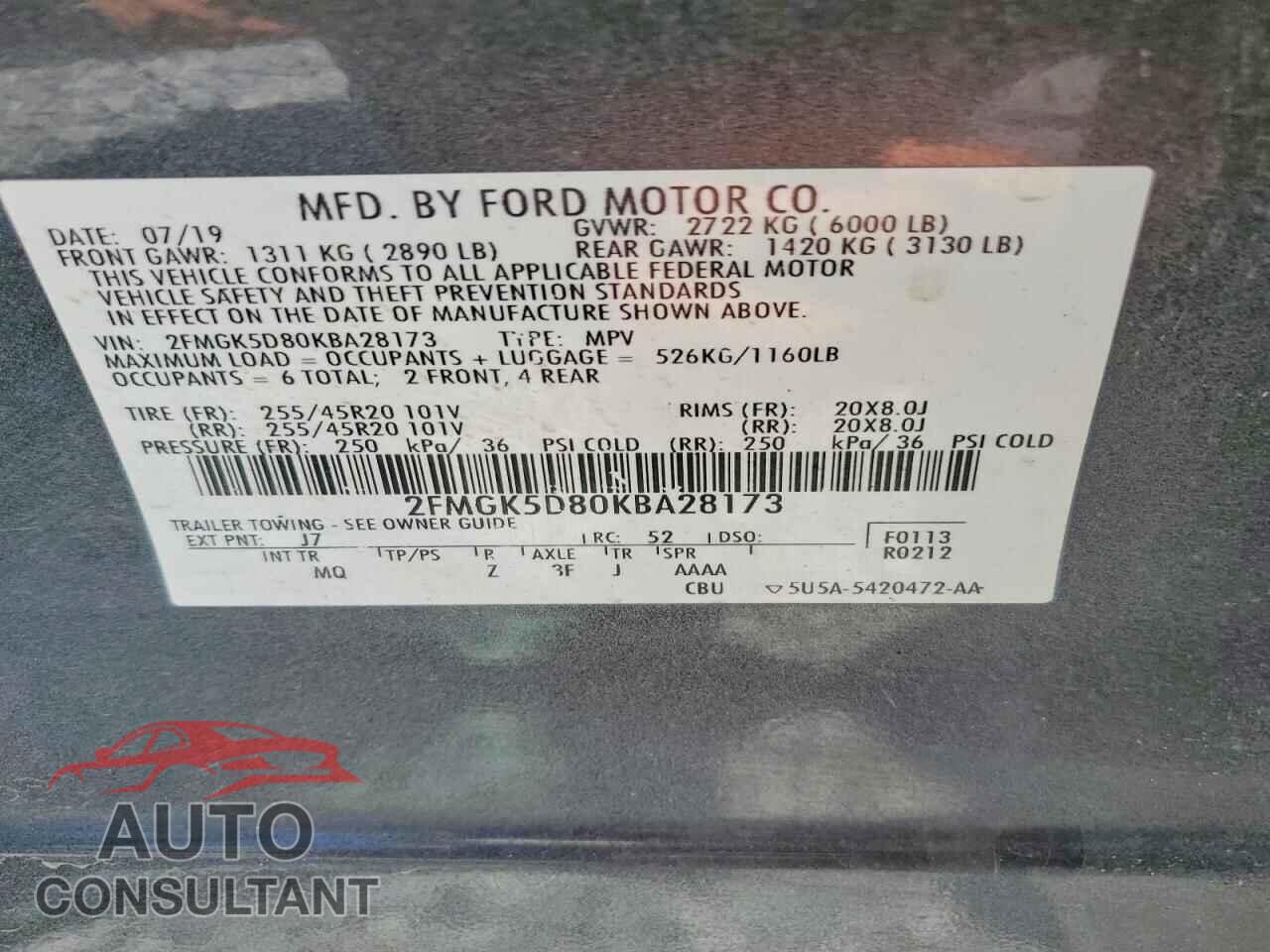 FORD FLEX 2019 - 2FMGK5D80KBA28173