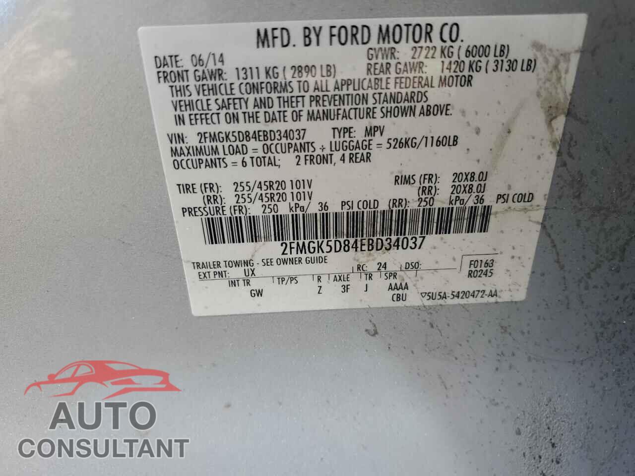 FORD FLEX 2014 - 2FMGK5D84EBD34037