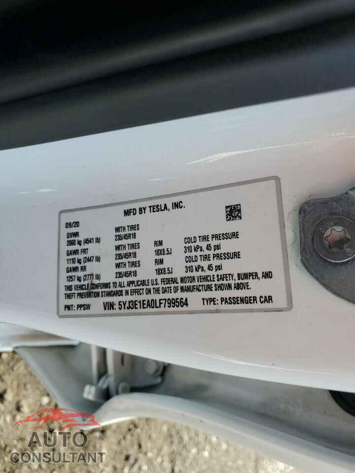 TESLA MODEL 3 2020 - 5YJ3E1EA0LF799564