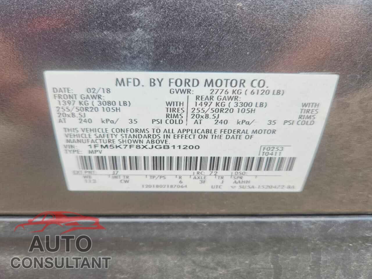FORD EXPLORER 2018 - 1FM5K7F8XJGB11200