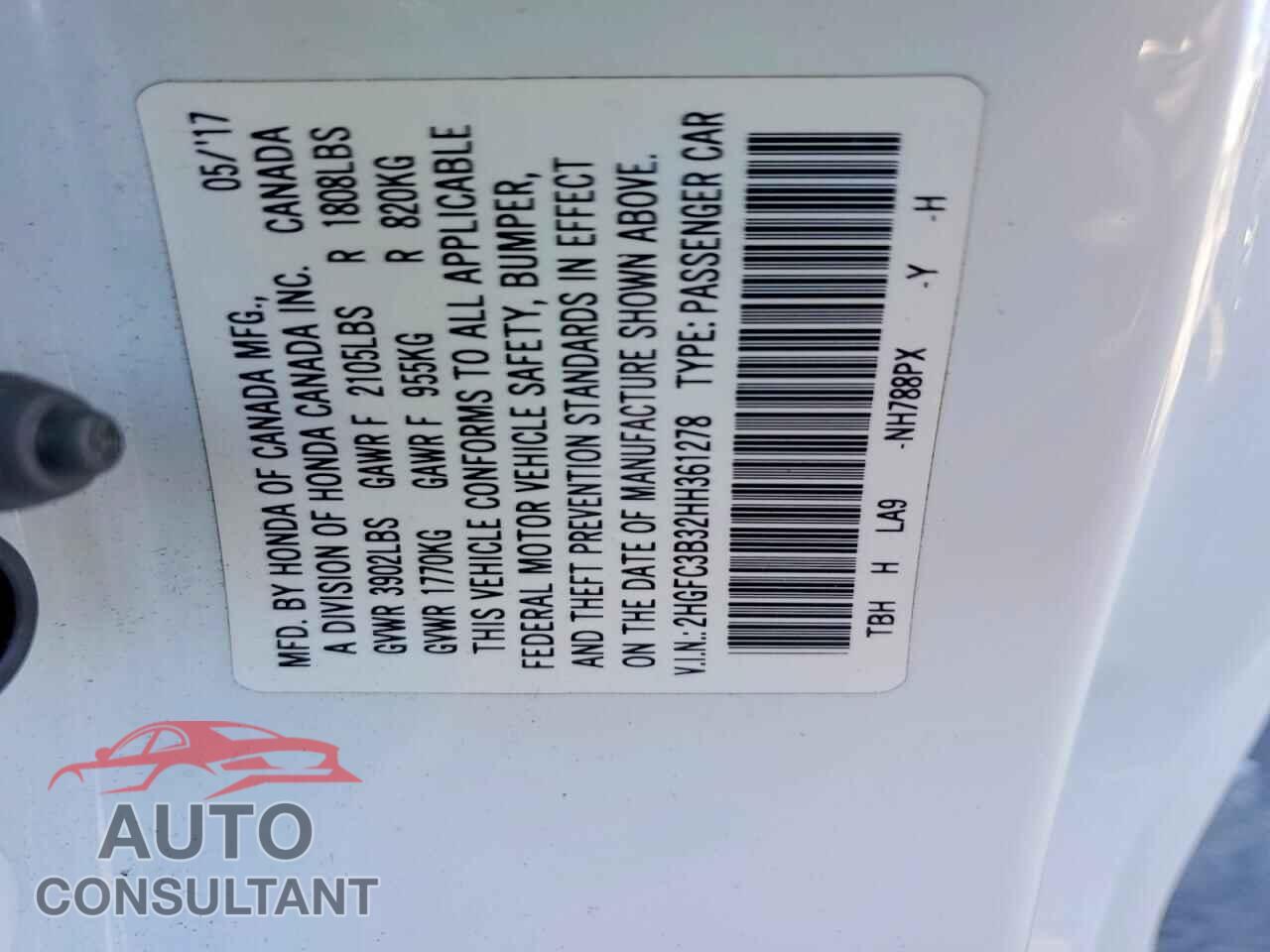 HONDA CIVIC 2017 - 2HGFC3B32HH361278