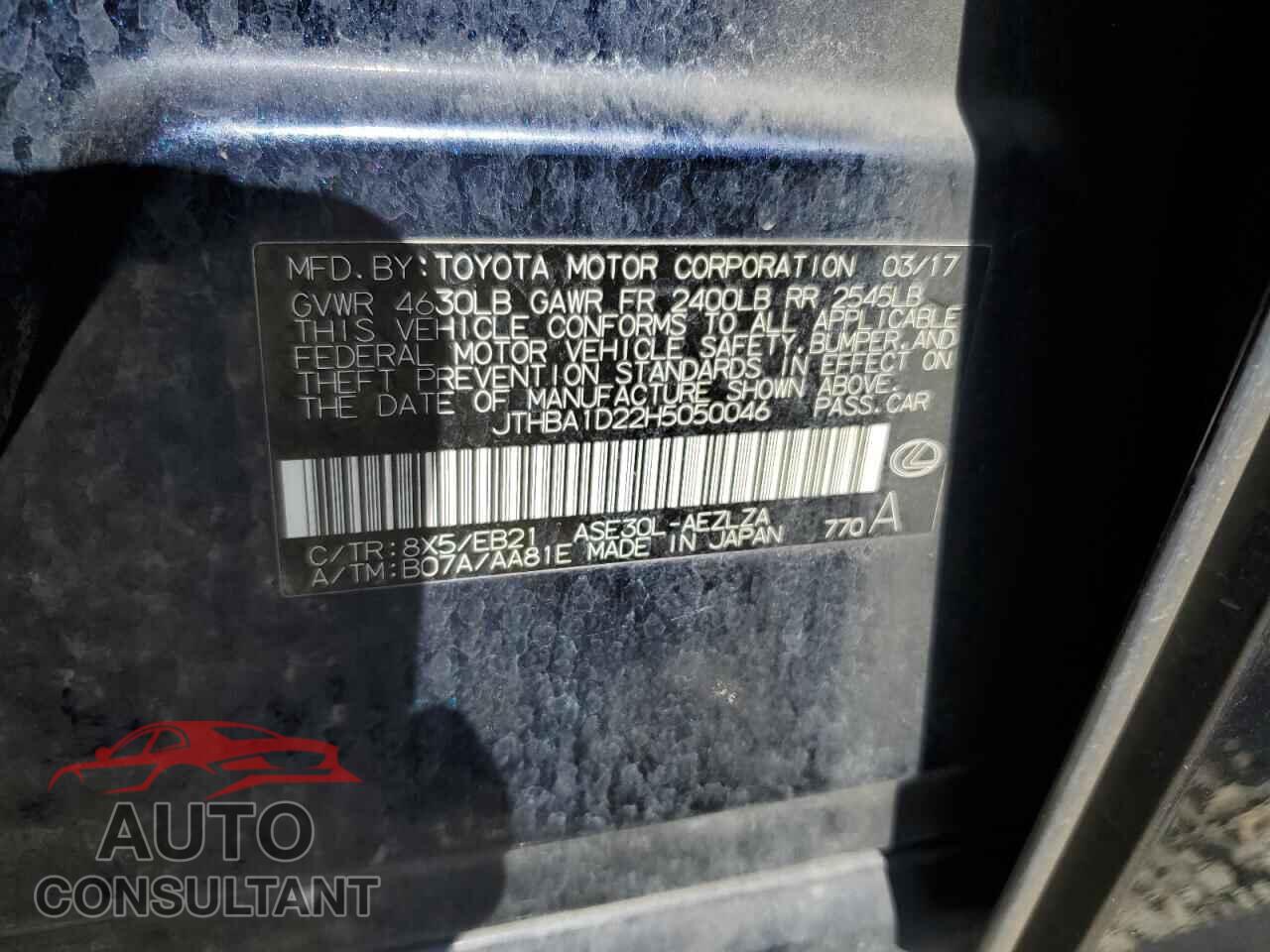LEXUS IS 2017 - JTHBA1D22H5050046