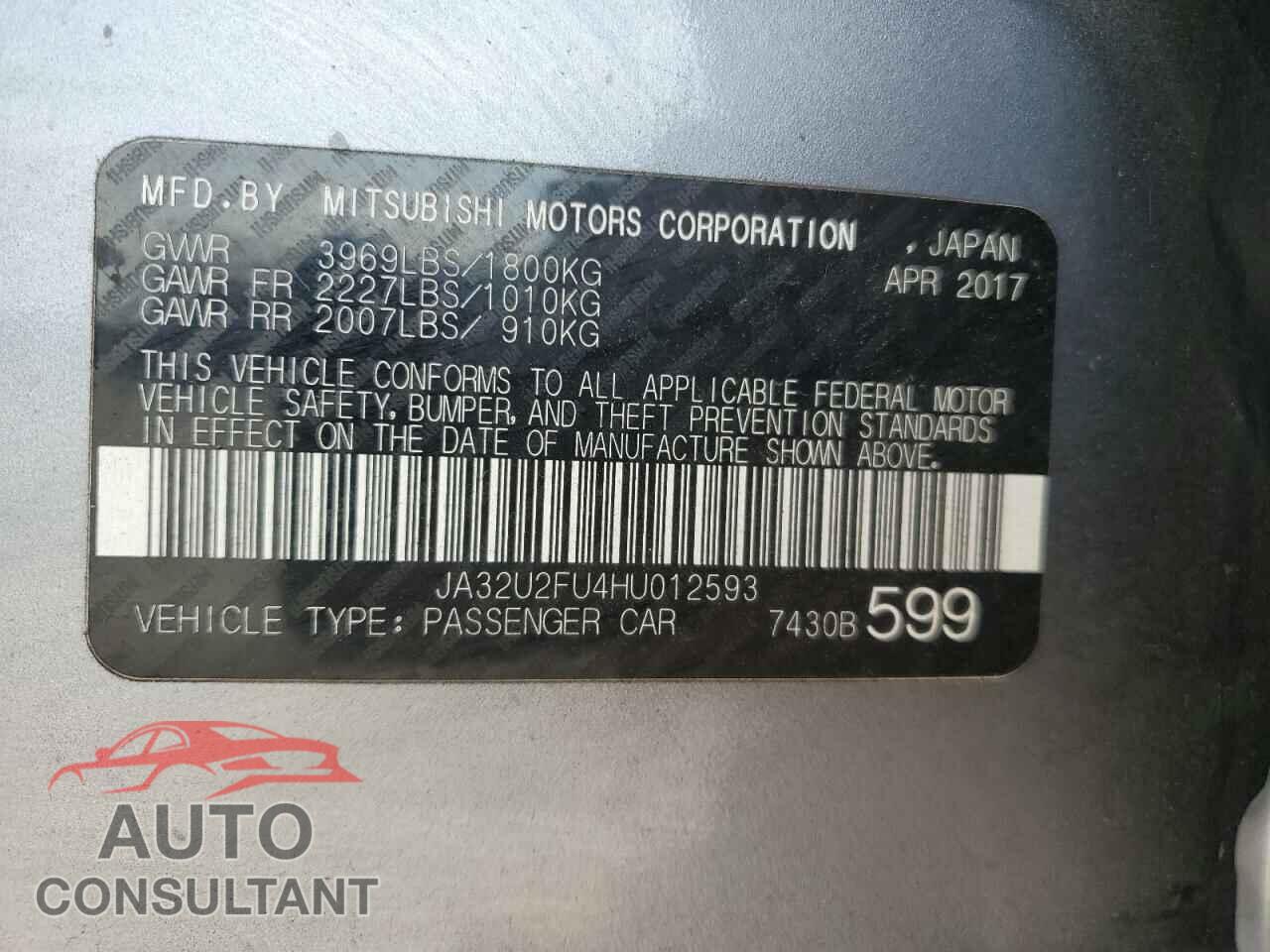 MITSUBISHI LANCER 2017 - JA32U2FU4HU012593