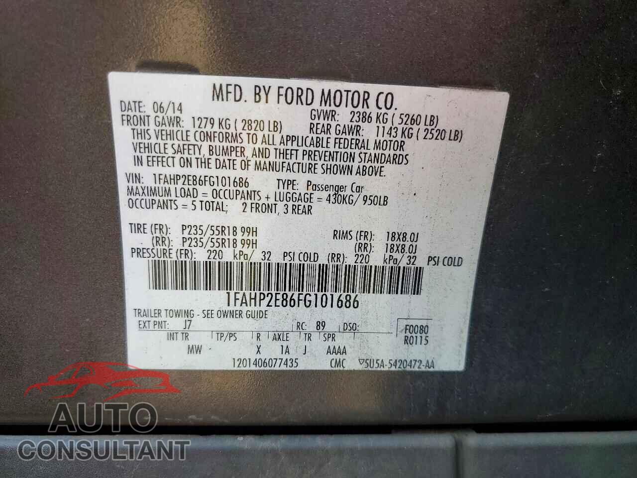 FORD TAURUS 2015 - 1FAHP2E86FG101686
