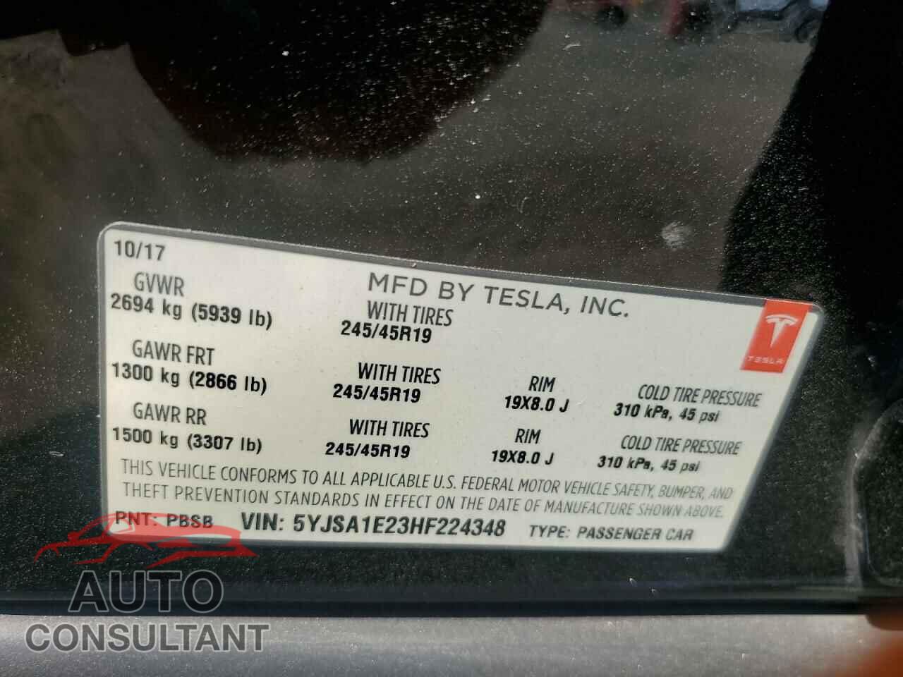 TESLA MODEL S 2017 - 5YJSA1E23HF224348