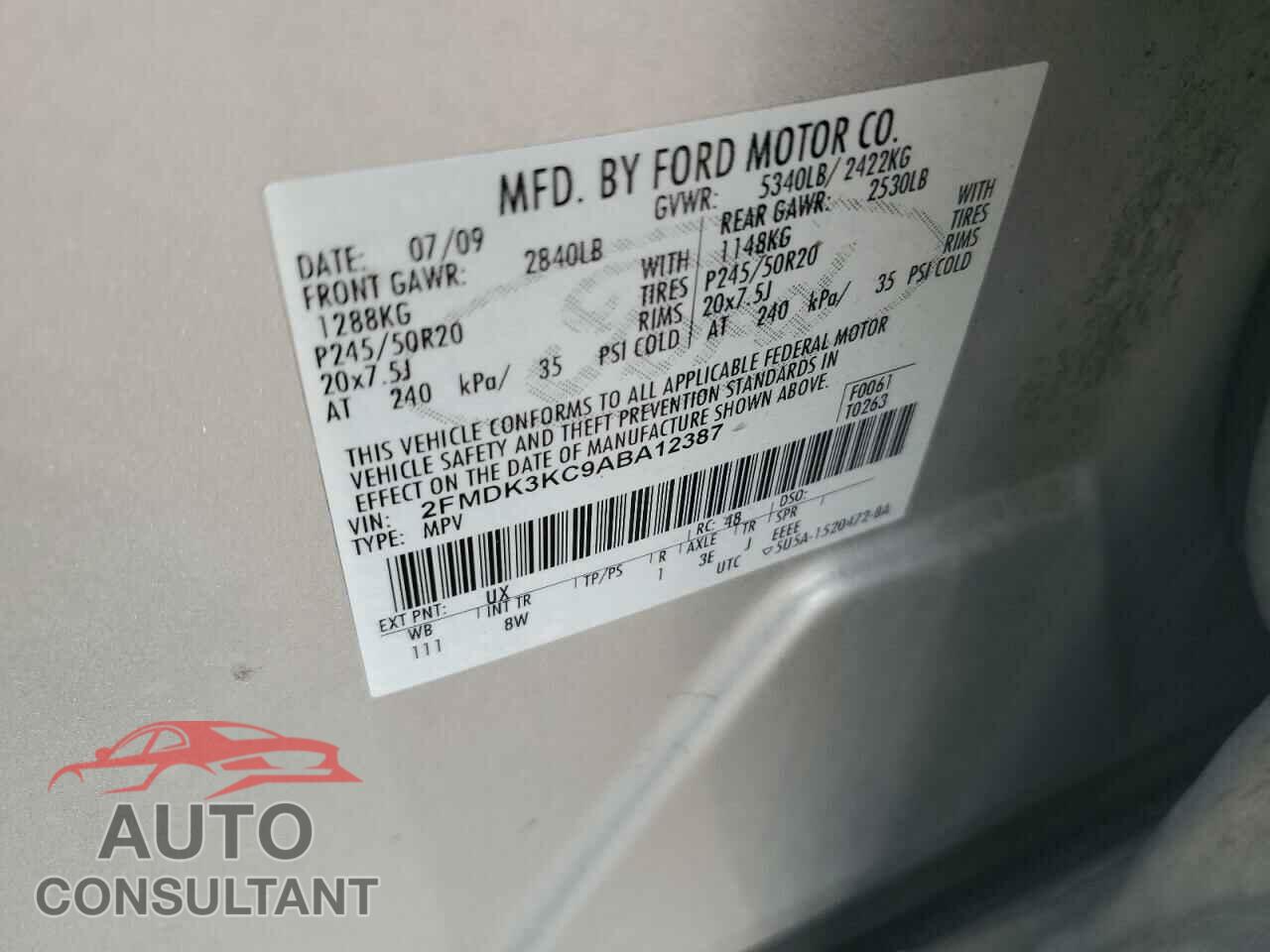 FORD EDGE 2010 - 2FMDK3KC9ABA12387