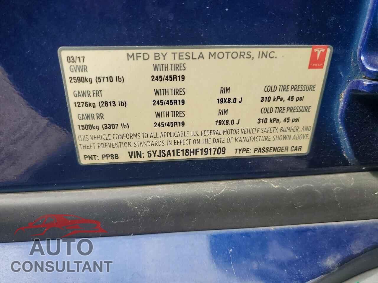 TESLA MODEL S 2017 - 5YJSA1E18HF191709