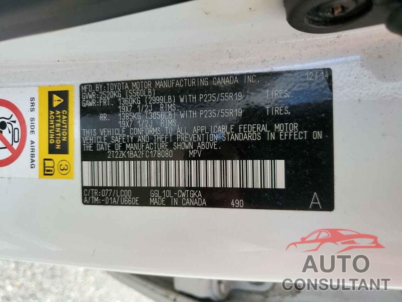 LEXUS RX350 2015 - 2T2ZK1BA2FC178080