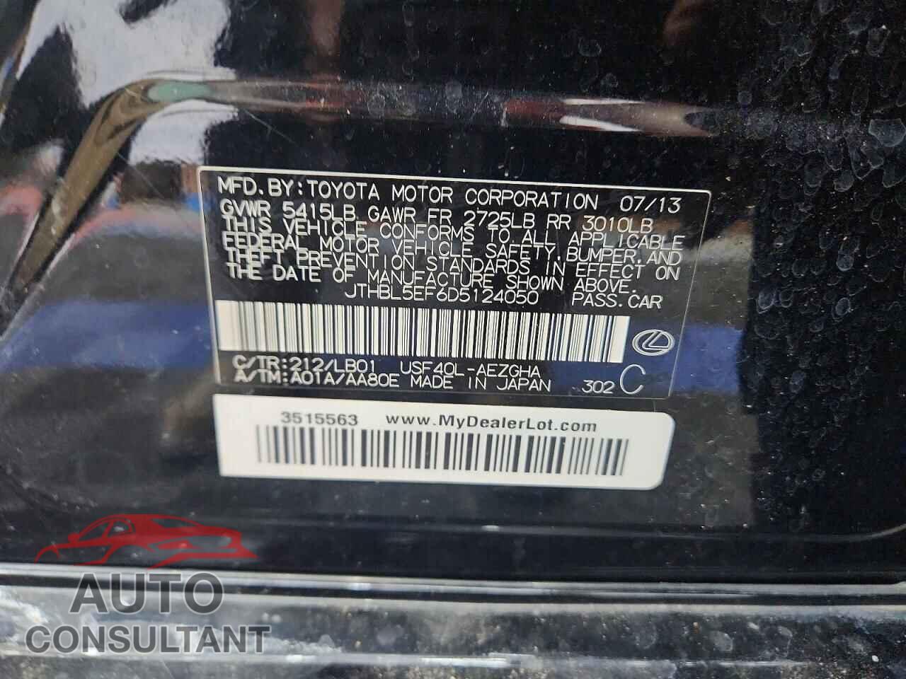 LEXUS LS 460 2013 - JTHBL5EF6D5124050