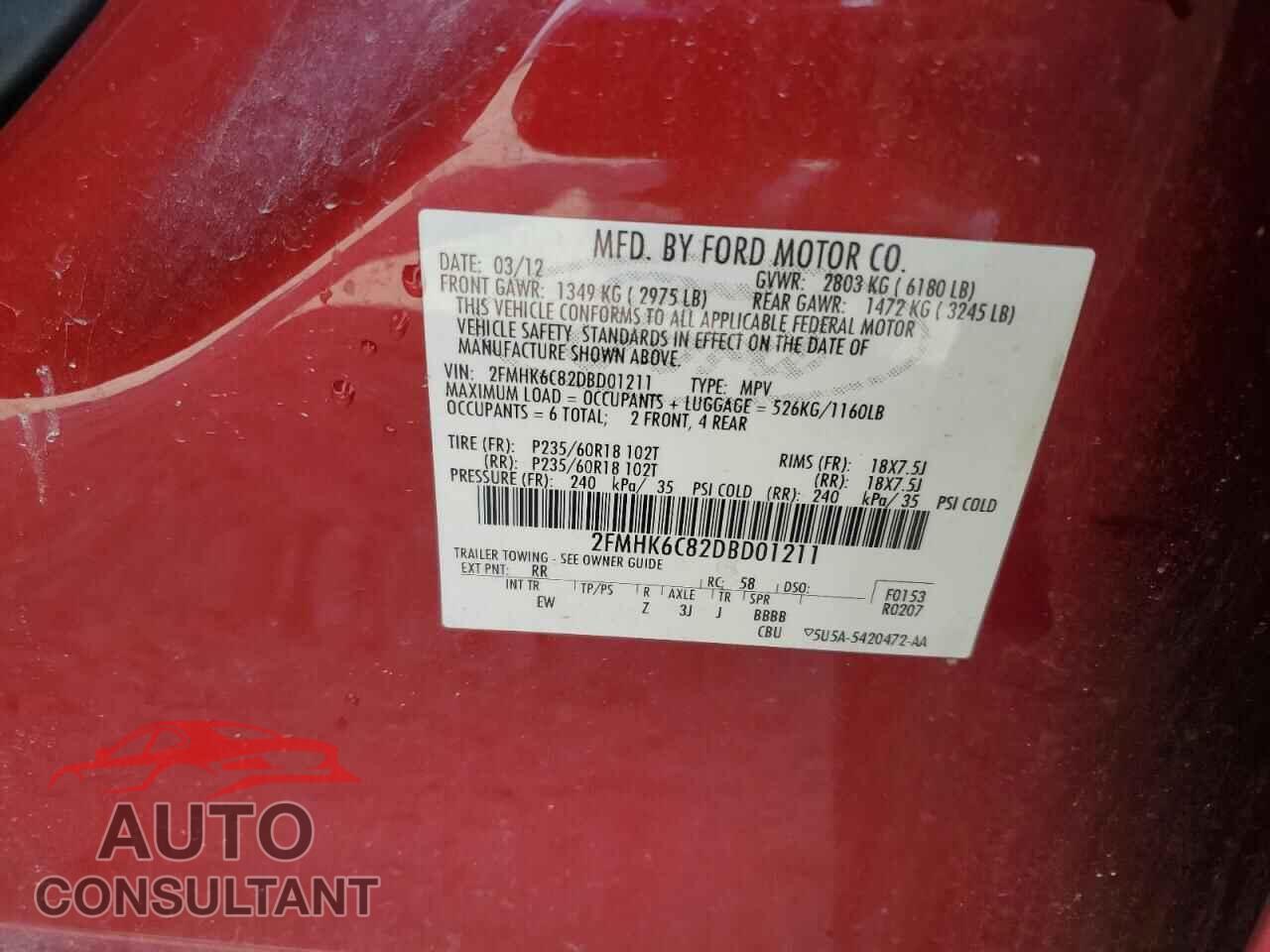 FORD FLEX 2013 - 2FMHK6C82DBD01211