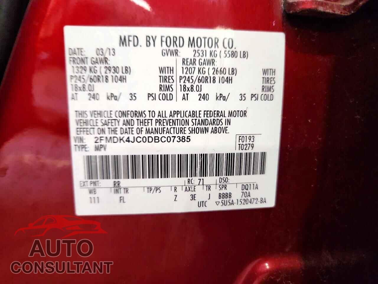 FORD EDGE 2013 - 2FMDK4JC0DBC07385