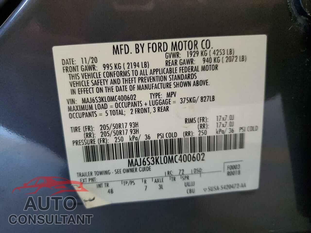 FORD ECOSPORT 2021 - MAJ6S3KL0MC400602
