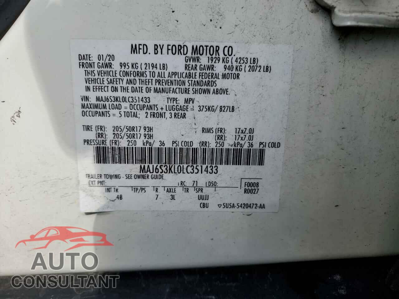 FORD ECOSPORT 2020 - MAJ6S3KL0LC351433