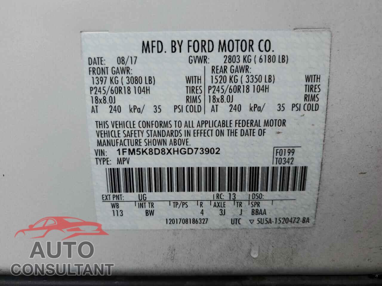 FORD EXPLORER 2017 - 1FM5K8D8XHGD73902