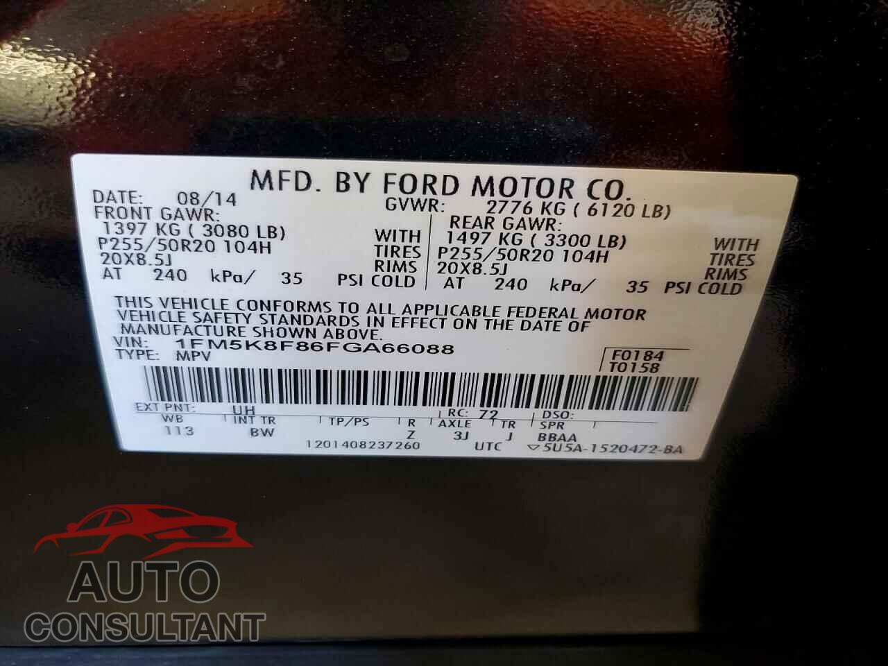 FORD EXPLORER 2015 - 1FM5K8F86FGA66088
