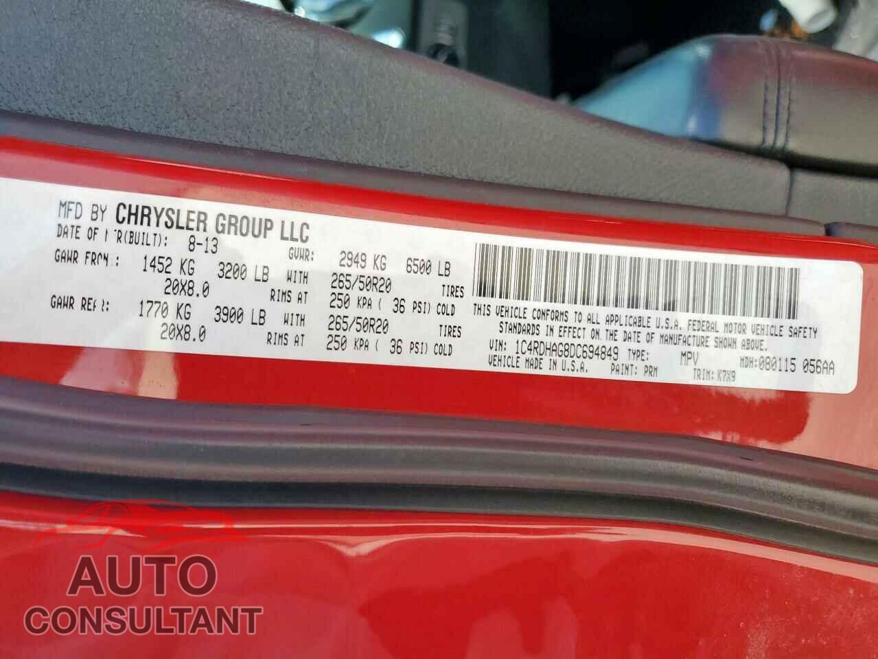 DODGE DURANGO 2013 - 1C4RDHAG8DC694849