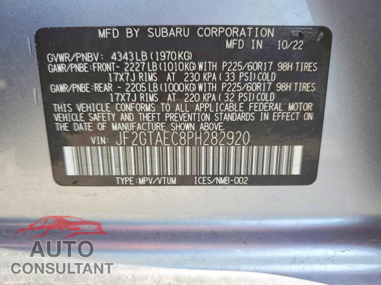 SUBARU CROSSTREK 2023 - JF2GTAEC8PH282920