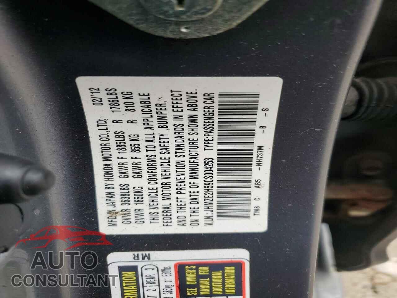 HONDA INSIGHT 2012 - JHMZE2H59CS004253