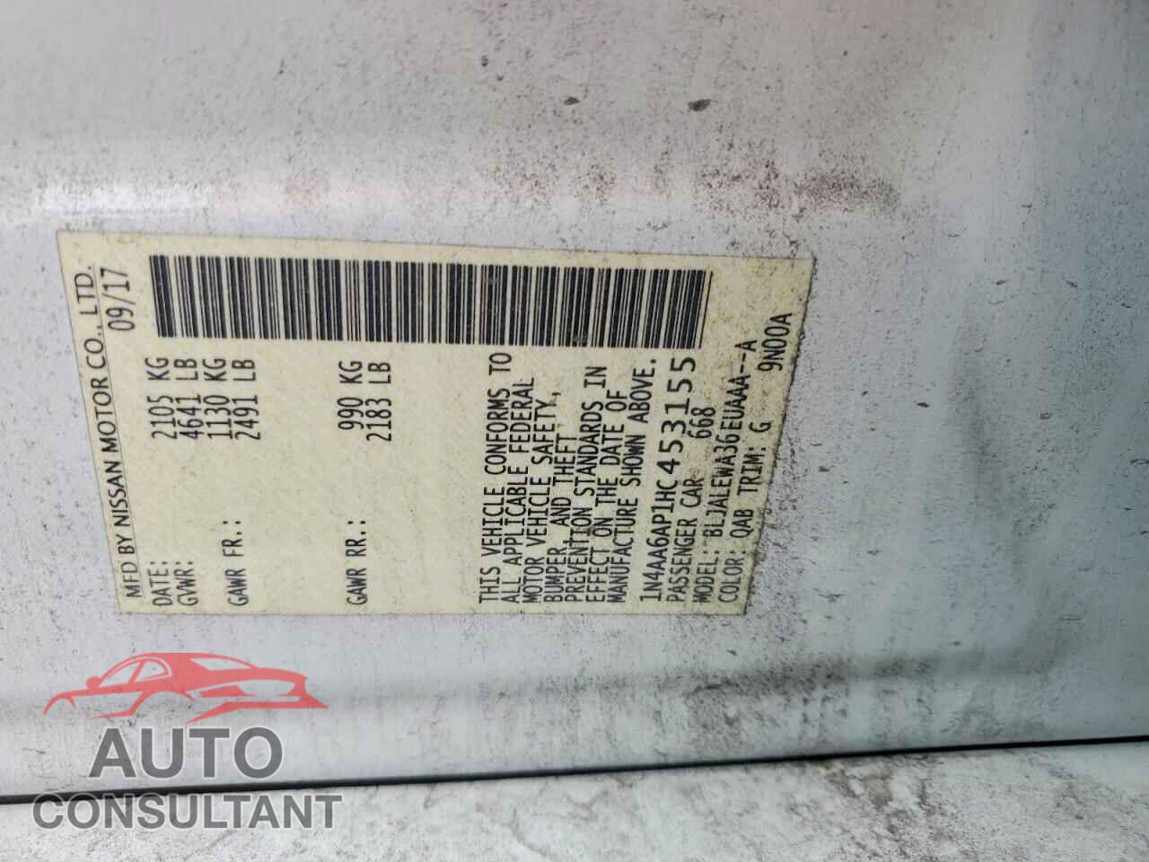 NISSAN MAXIMA 2017 - 1N4AA6AP1HC453155