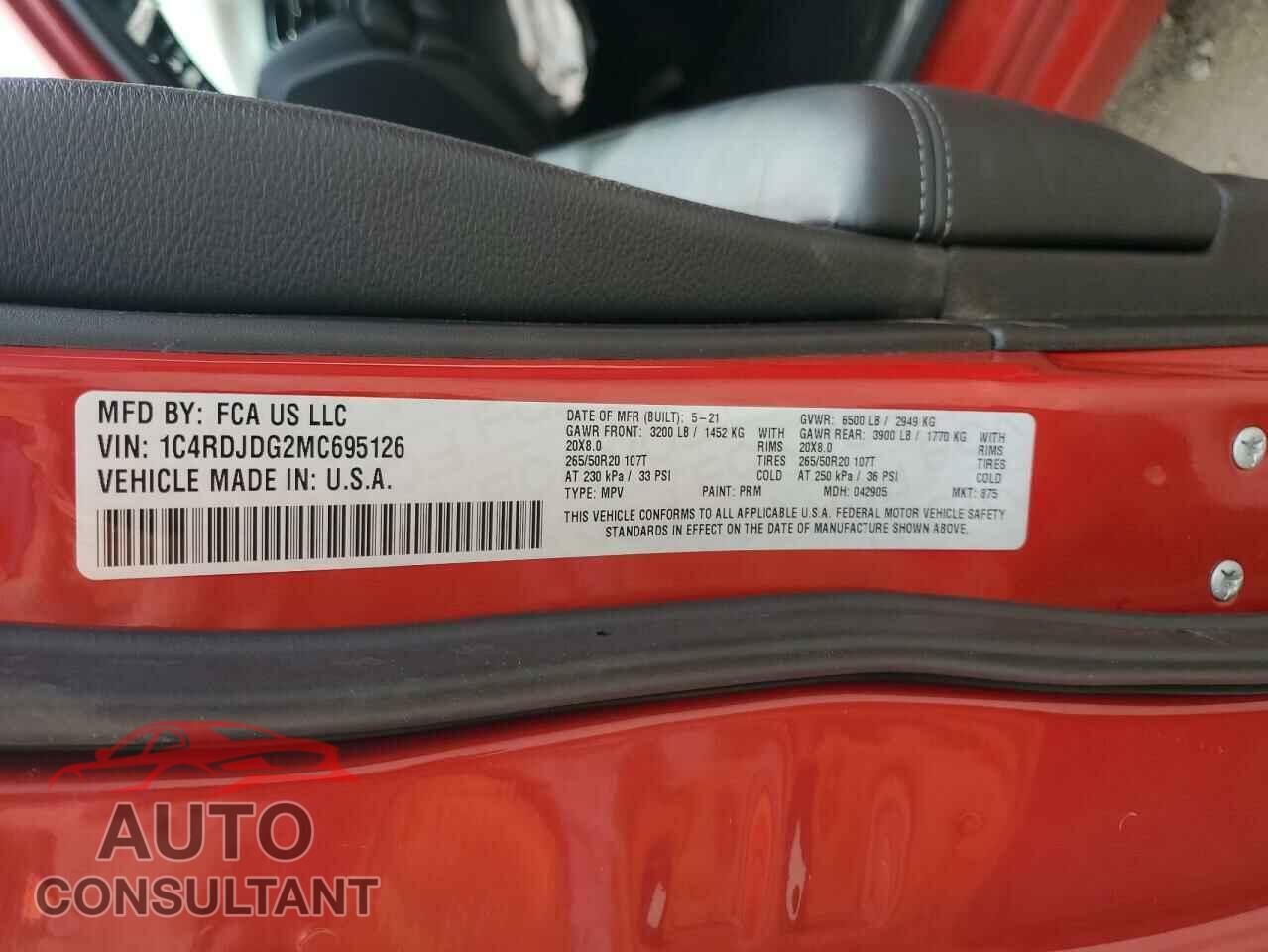 DODGE DURANGO 2021 - 1C4RDJDG2MC695126