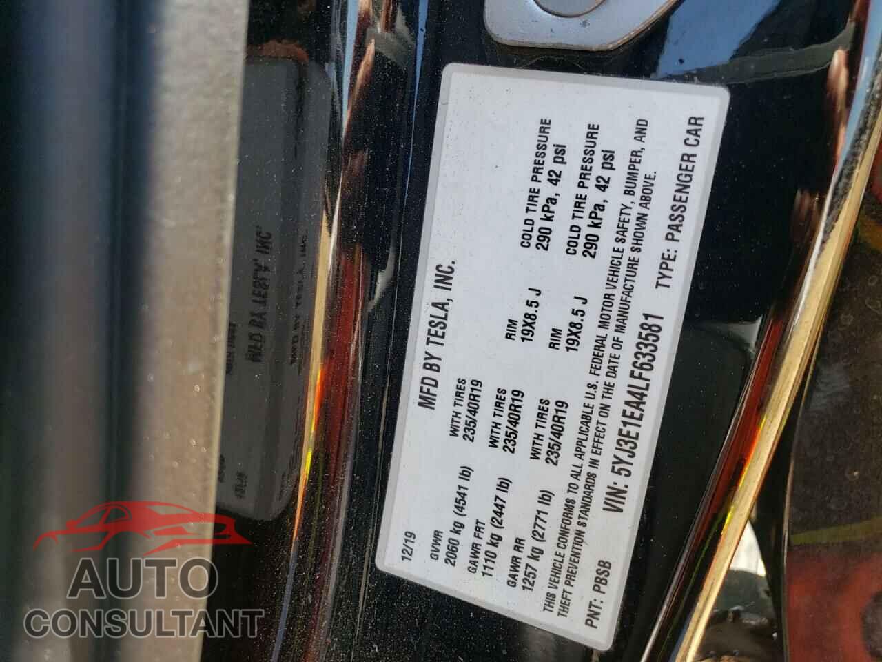 TESLA MODEL 3 2020 - 5YJ3E1EA4LF633581