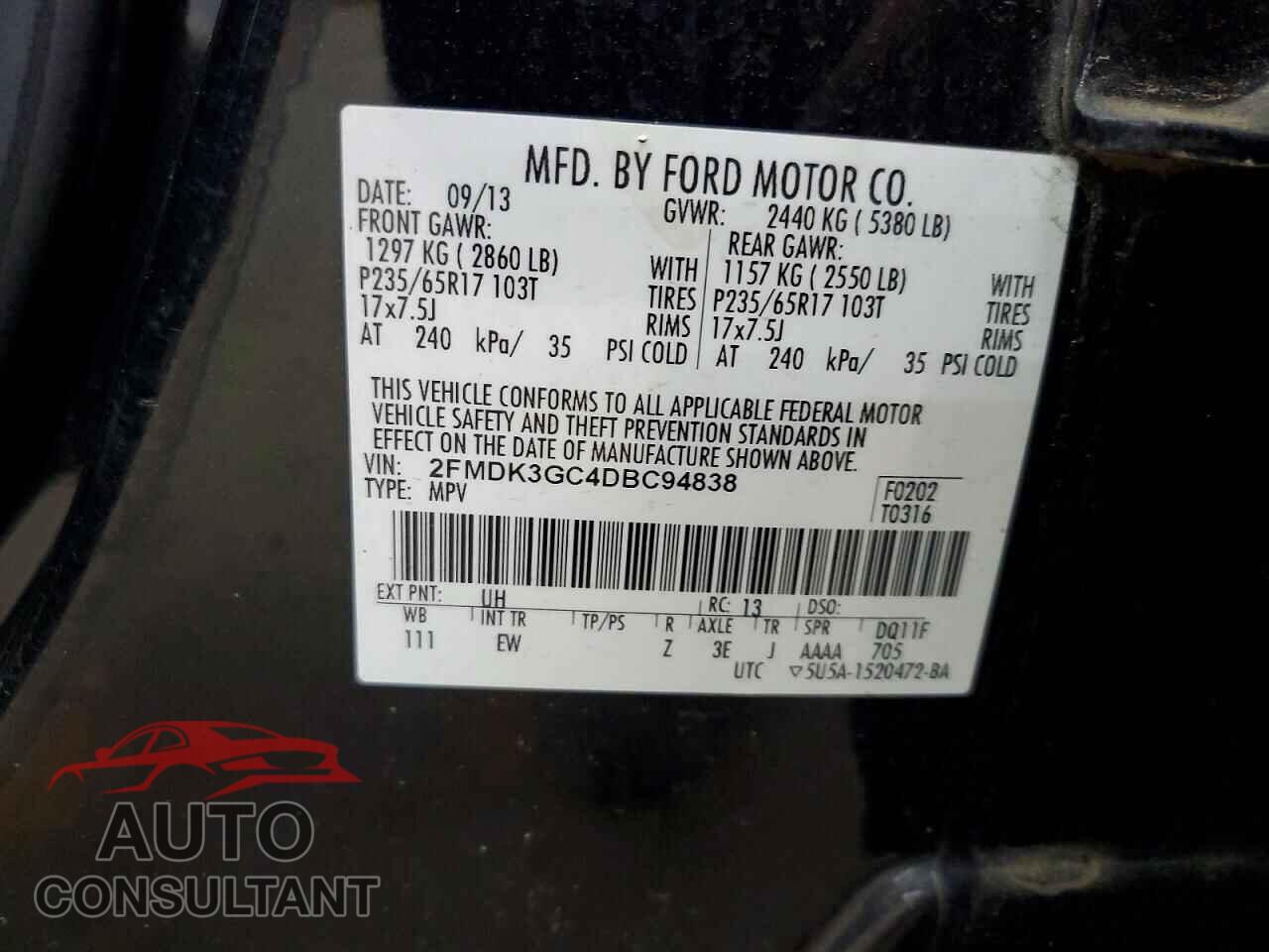 FORD EDGE 2013 - 2FMDK3GC4DBC94838